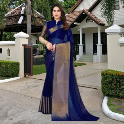 Brahmputra Mart Solid/Plain Daily Wear Chiffon Saree(Dark Blue)