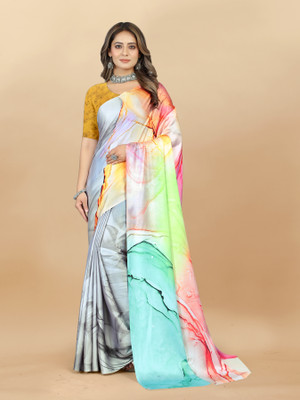INITHI Digital Print Mysore Crepe Saree(Multicolor)