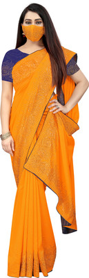 pUNYATHA CREATION Self Design, Solid/Plain Chanderi Art Silk Saree(Mustard)