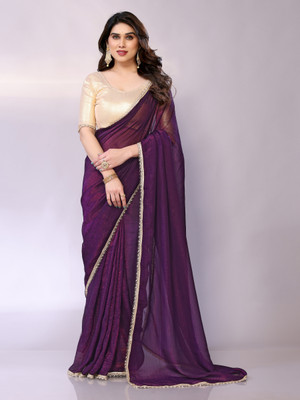 Divastri Embellished, Solid/Plain Bollywood Tissue, Georgette Saree(Purple)
