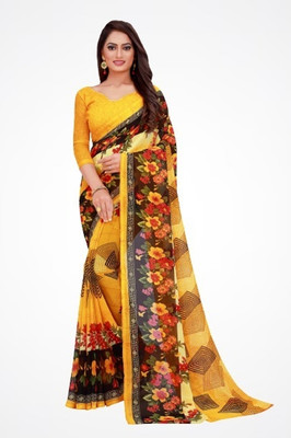 Saadhvi Printed Daily Wear Georgette Saree(Yellow)