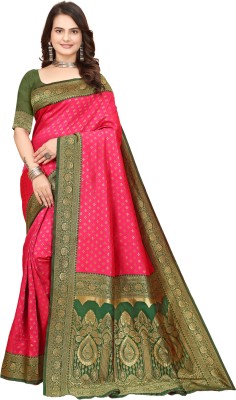 MUKHITA Woven Kanjivaram Silk Blend Saree(Pink)