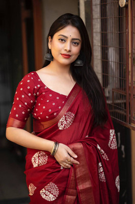 Rachna Polka Print Daily Wear Silk Blend Saree(Maroon)