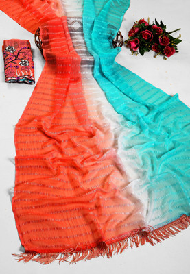 Vichitra Striped Bollywood Chiffon Saree(Pink)