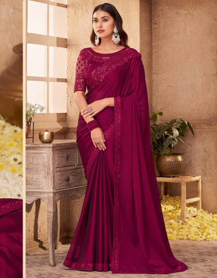 Satrani Solid/Plain, Embellished Bollywood Georgette Saree(Maroon)