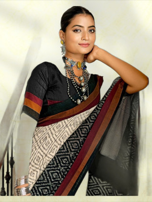 baratheon Printed Bollywood Cotton Blend Saree(Multicolor)