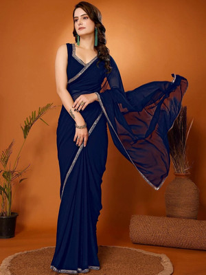 Panchvati NX Solid/Plain Bollywood Georgette Saree(Dark Blue)