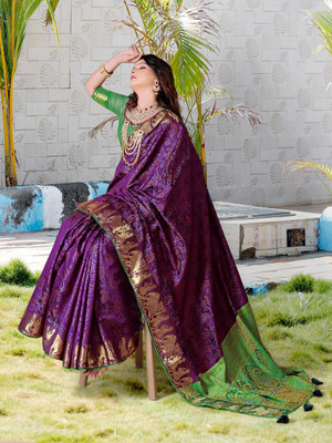jayant creation Printed Patola Silk Blend Saree(Purple)