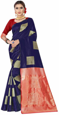 Satigya Woven Kanjivaram Art Silk, Jacquard Saree(Blue)