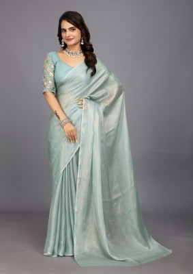 Aardiva Embroidered Bollywood Silk Blend Saree(Light Blue)