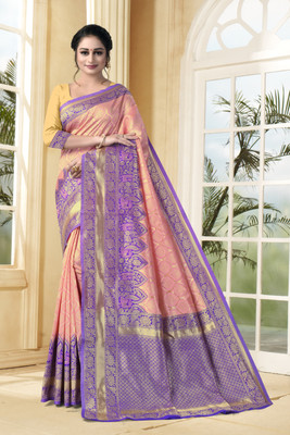 VARNI DESIGNER HUB Self Design Kanjivaram Silk Blend Saree(Pink)