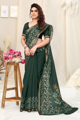 MIRCHI FASHION Printed Kota Doria Polyester Saree(Green)