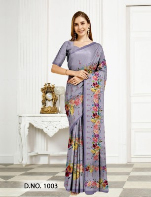 SHREEJI SUBLIMATION Floral Print Bollywood Crepe, Satin Saree(Purple)