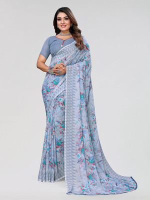 Moda Rapido Floral Print Daily Wear Georgette Saree(Grey)