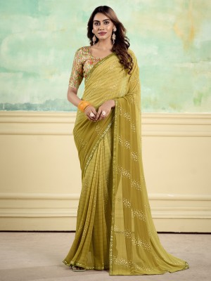 Sareemall Embellished Bollywood Georgette Saree(Light Green)