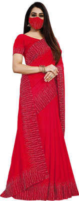 pUNYATHA CREATION Embroidered Chanderi Silk Blend Saree(Red)