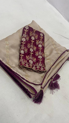 SimSim Trendz Temple Border, Embellished Bollywood Satin Saree(Cream)