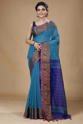 GOLU Woven Handloom Cotton Silk Saree(Dark Blue)
