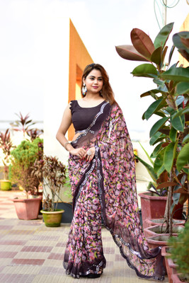 Moda Repido Floral Print Bollywood Georgette Saree(Multicolor)