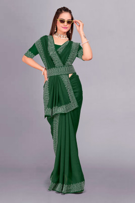 KEYU FASHION Embellished Bollywood Georgette Saree(Green)