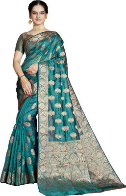SHRIMAY Woven Kanjivaram Silk Blend Saree(Light Green)