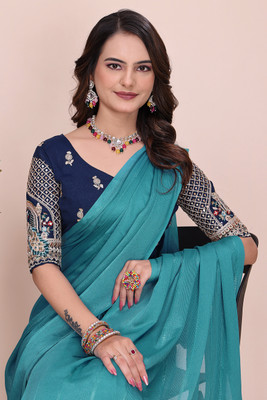 K 5 FASHION Embroidered Bollywood Georgette Saree(Blue)