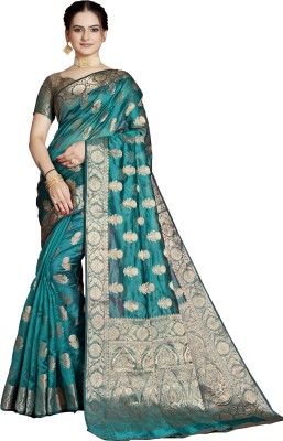 AAGIRI Embellished, Self Design, Woven Banarasi Organza, Jacquard Saree(Light Green)