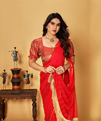 Parmila Fashion Embellished Daily Wear Chiffon Saree(Pink)