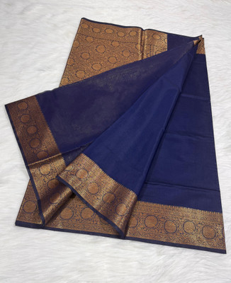 Tahira creation Woven Banarasi Cotton Silk Saree(Dark Blue)