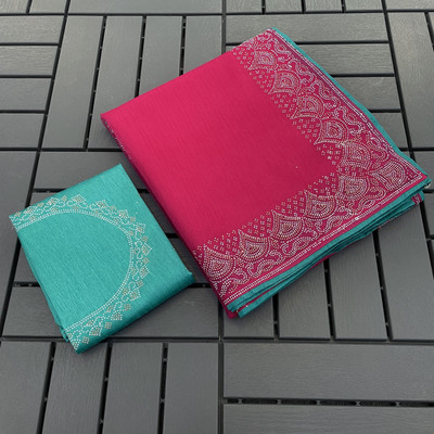 HouseOfCommon Embellished Bollywood Supernet Saree(Pink)