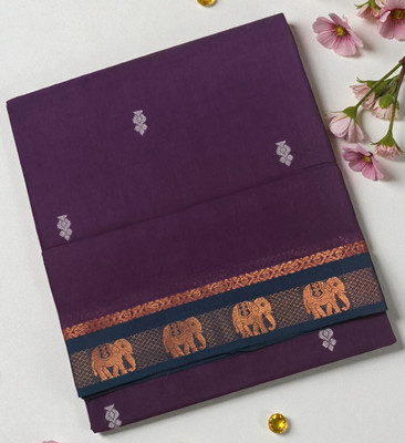 Nethra Floral Print Chettinadu Pure Cotton Saree(Purple)