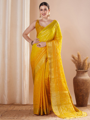 Divastri Woven Banarasi Georgette Saree(Yellow)