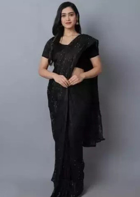 Amavii Dyed, Woven Bollywood Net Saree(Black)