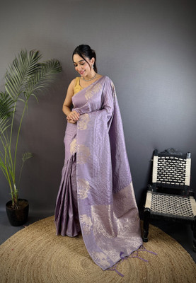 Tasrika Solid/Plain Banarasi Cotton Silk Saree(Purple)