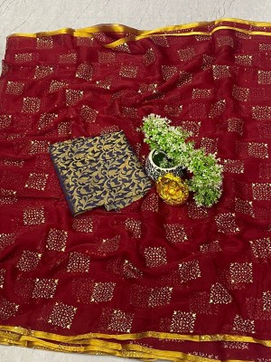 JiproStore Embellished Bollywood Chiffon Saree(Maroon)