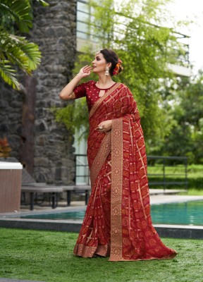 RekhaManiyar Printed Bandhani Georgette Saree(Maroon)