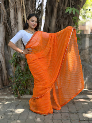 SIFAH FASHION Self Design Bollywood Georgette Saree(Orange)