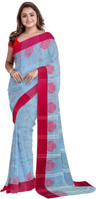 PRANATI ENTERPRISE Self Design Tant Pure Cotton Saree(Grey, Red)