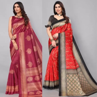 Aadvika Floral Print Mysore Art Silk Saree(Pack of 2, Multicolor)