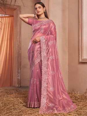 Tasrika Embroidered Bollywood Net Saree(Purple)