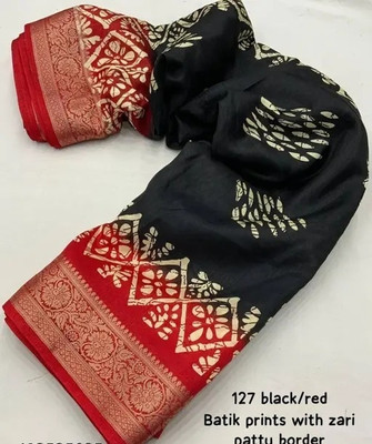 SSHAGUN LIFESTYLE Printed Hand Batik Cotton Silk Saree(Black)