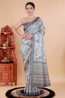 Dikey Digital Print Bollywood Tussar Silk Saree(Grey)