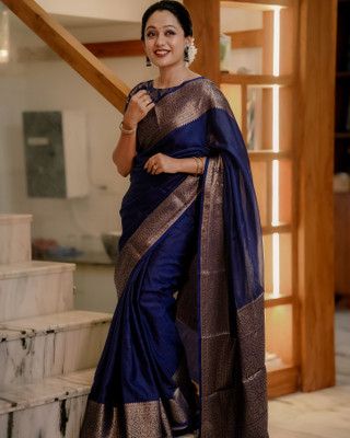 AVANTIKA FASHION Woven Kanjivaram Pure Silk, Art Silk Saree(Dark Blue)