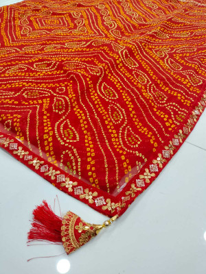 georgette Printed Bandhani Georgette Saree(Red)