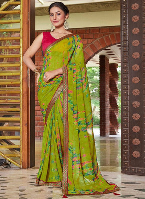 Panchvati NX Striped Bollywood Chiffon Saree(Light Green)