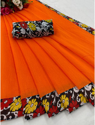 manish Printed Mysore Pure Cotton Saree(Orange)