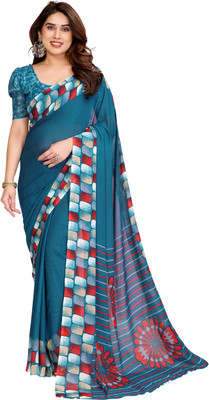 Moda Rapido Printed Daily Wear Georgette Saree(Light Blue)