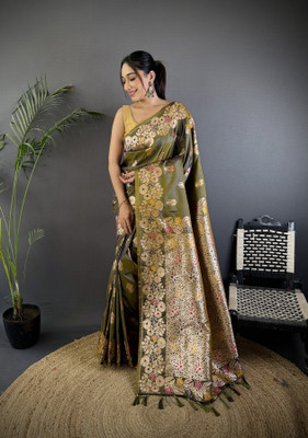 Divastri Woven Banarasi Cotton Silk Saree(Green)