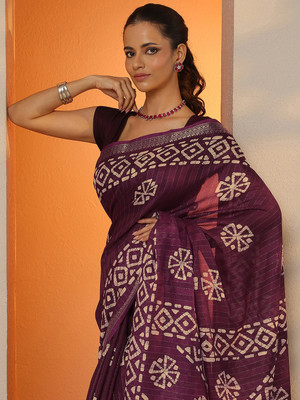 LIBAS Printed Daily Wear Silk Blend Saree(Maroon)