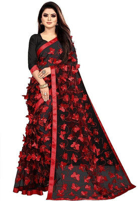 BRAHMIFASHION Self Design Bollywood Art Silk Saree(Black, Red)